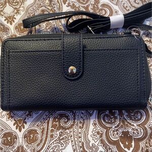 Wallet with crossbody strap and phone holder
